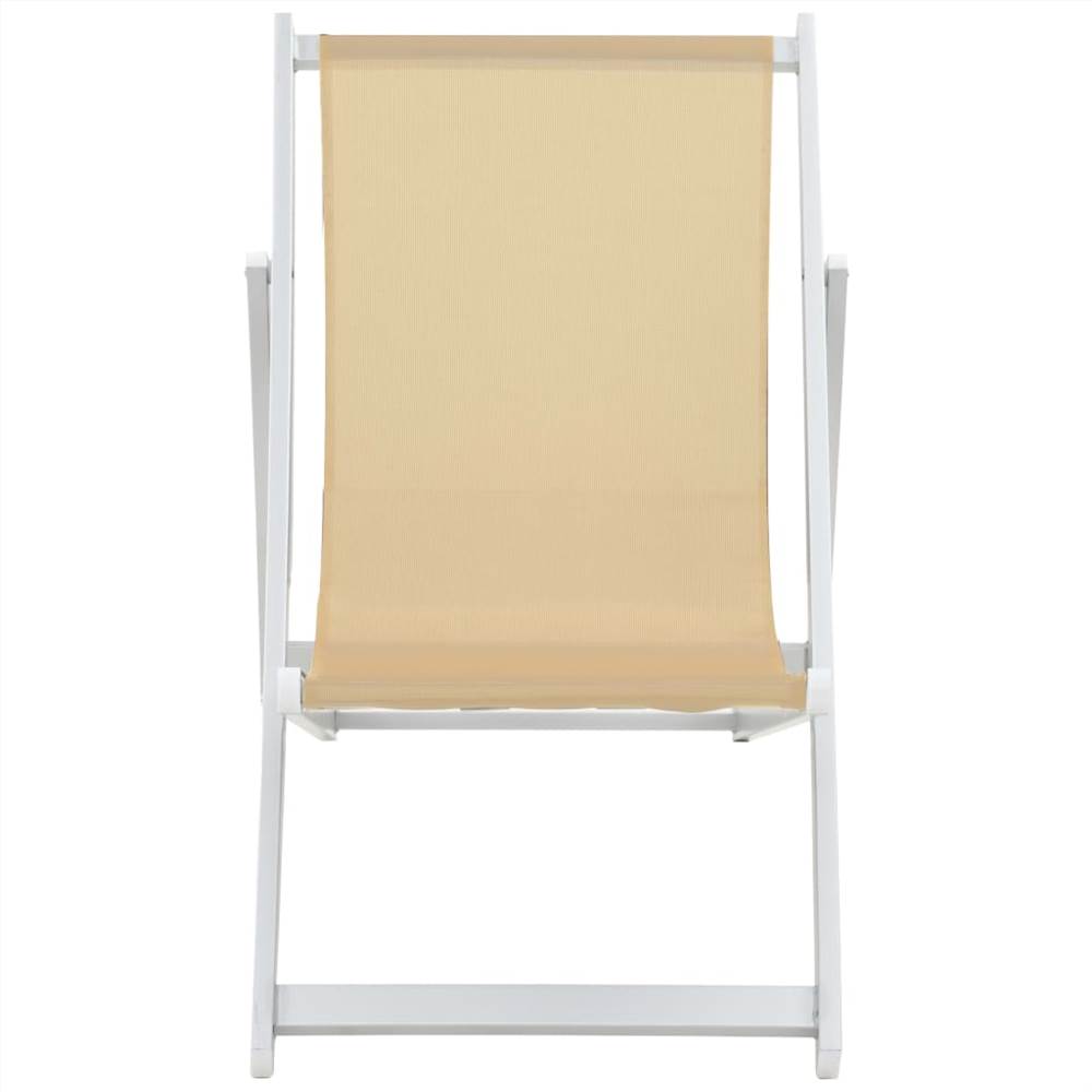 Folding Beach Chairs 2 pcs Aluminium and Textilene Cream