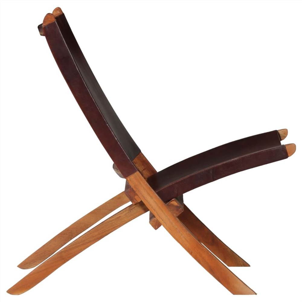 Folding Relaxing Chair Brown Real Leather