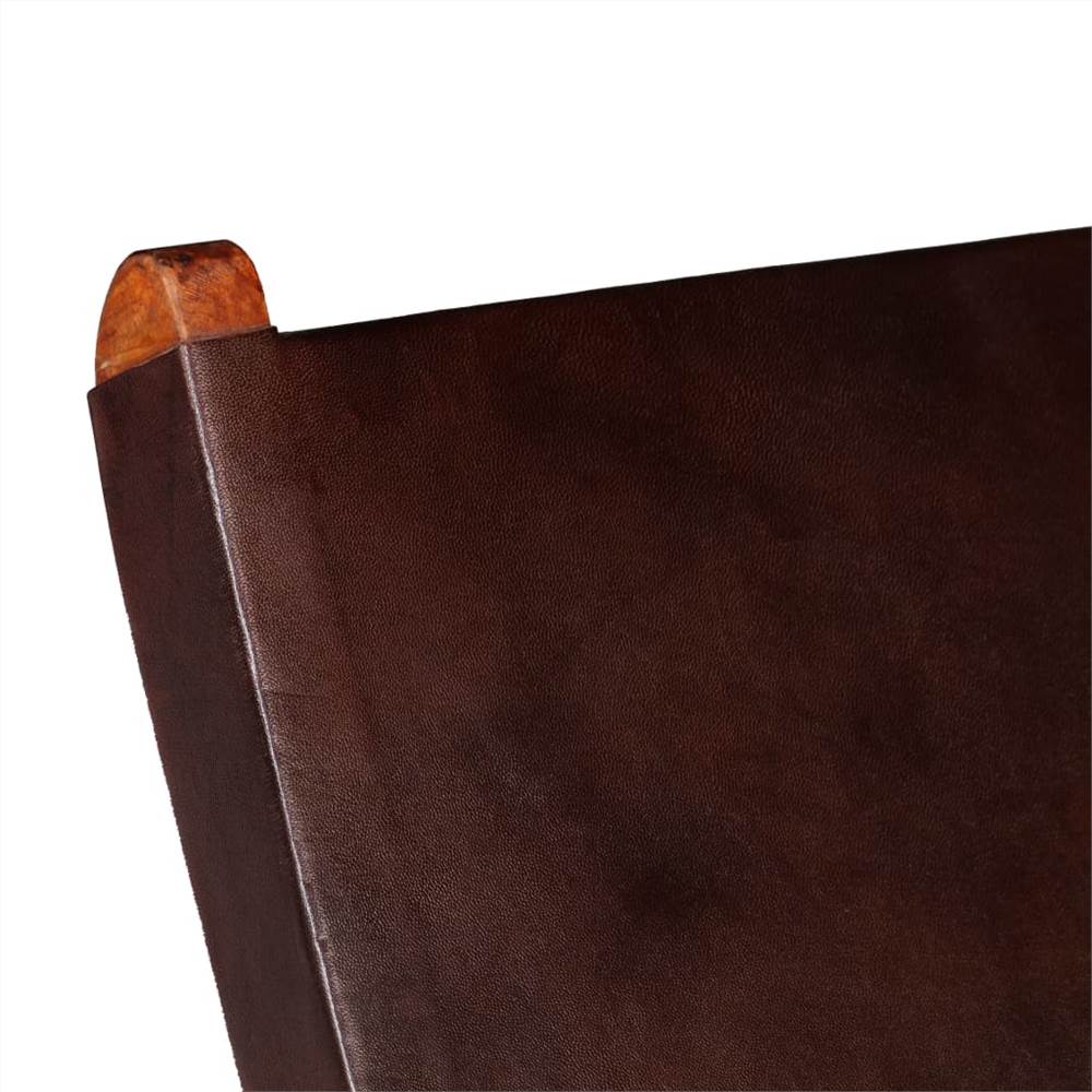 Folding Relaxing Chair Brown Real Leather