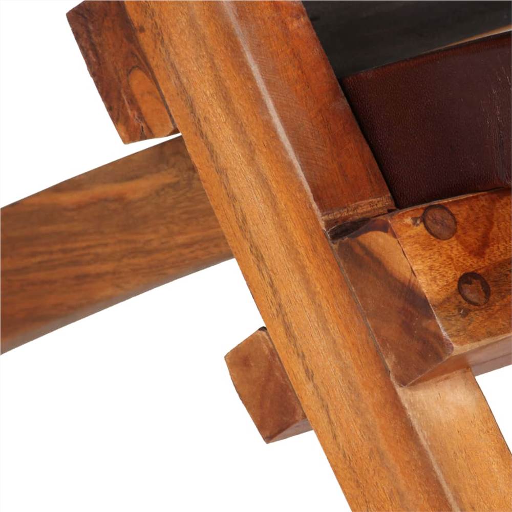 Folding Relaxing Chair Brown Real Leather