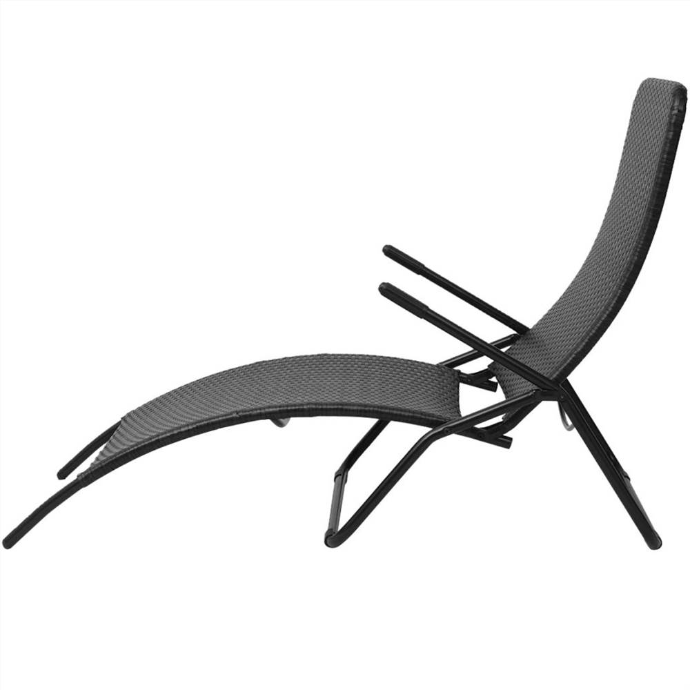Folding Sun Lounger Poly Rattan Black