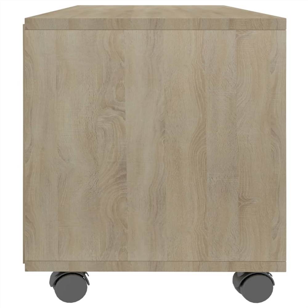 TV Cabinet with Castors White and Sonoma Oak 90x35x35 cm Chipboard