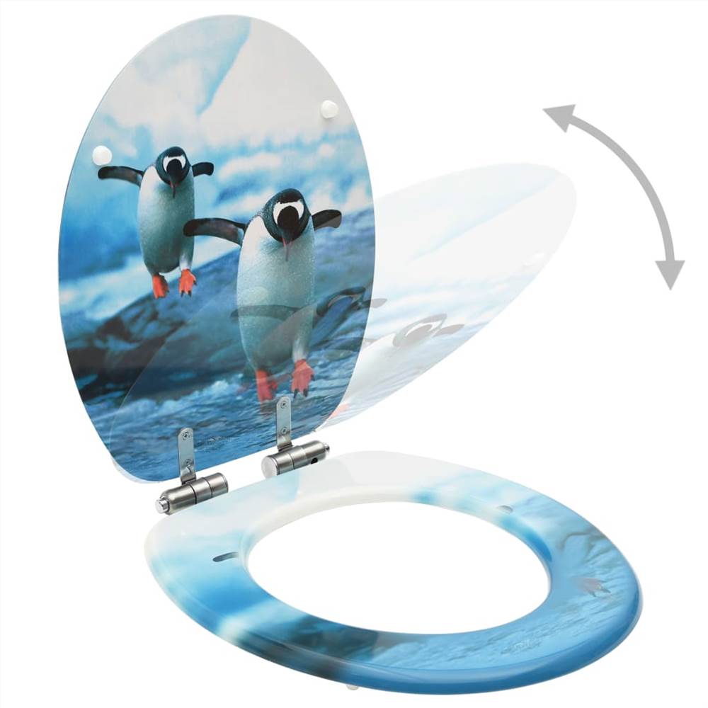 WC Toilet Seat with Soft Close Lid MDF Penguin Design