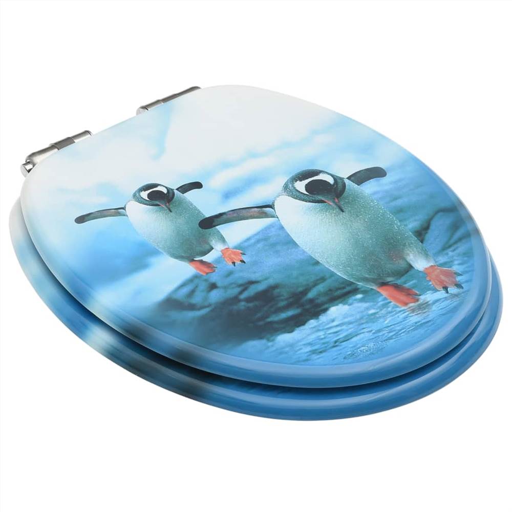 WC Toilet Seat with Soft Close Lid MDF Penguin Design