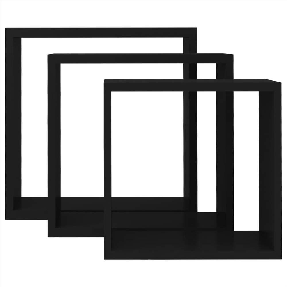 Wall Cube Shelves 3 pcs Black MDF