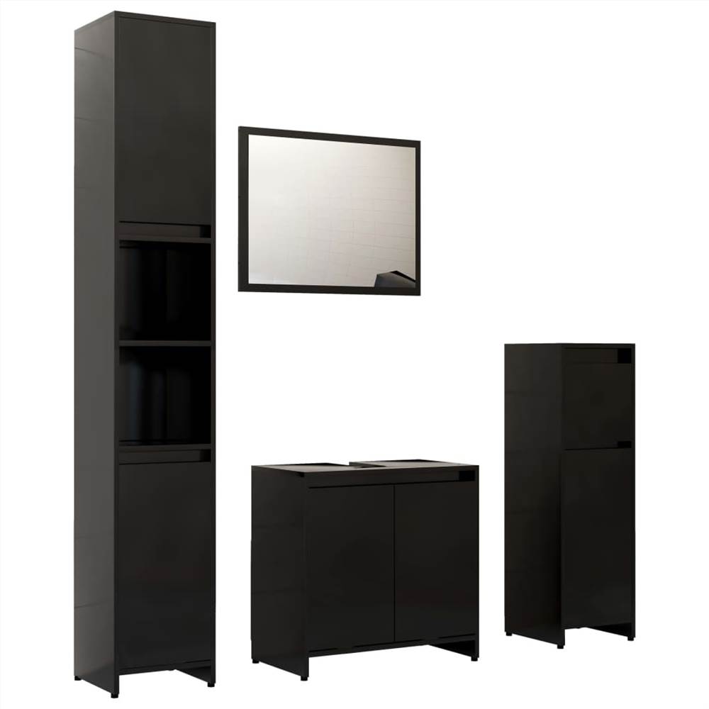 4 Piece Bathroom Furniture Set Black Chipboard