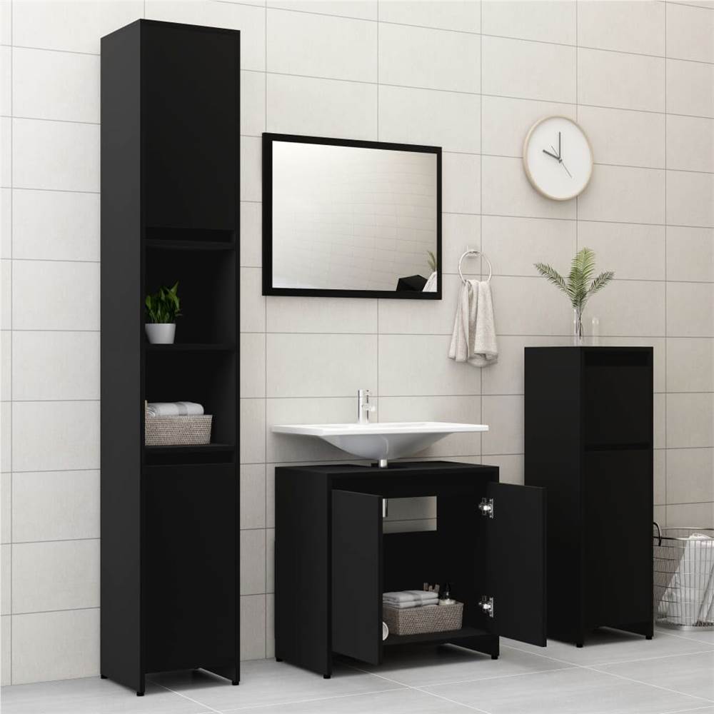 4 Piece Bathroom Furniture Set Black Chipboard