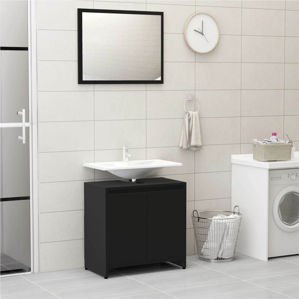 4 Piece Bathroom Furniture Set Black Chipboard