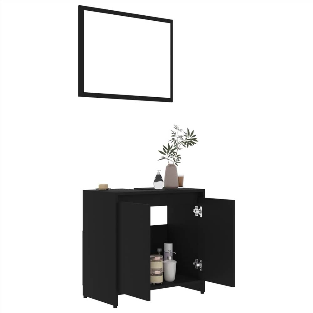 4 Piece Bathroom Furniture Set Black Chipboard