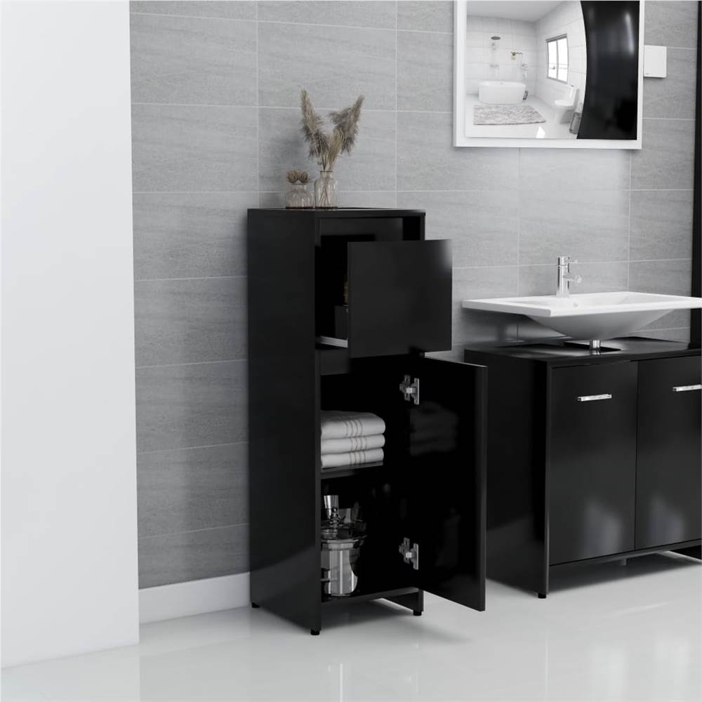 4 Piece Bathroom Furniture Set Black Chipboard