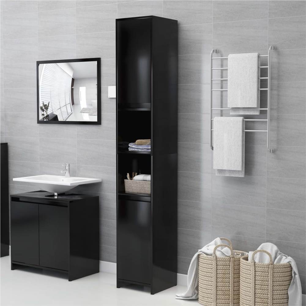 4 Piece Bathroom Furniture Set Black Chipboard