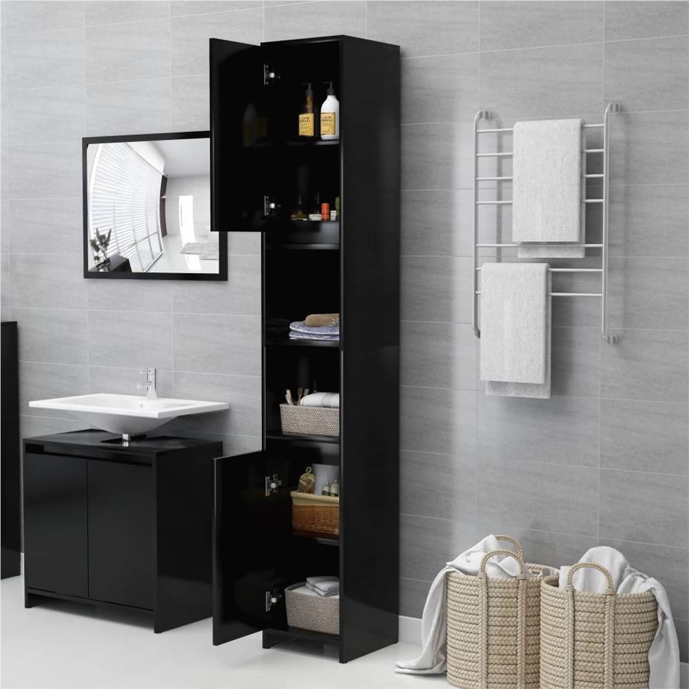 4 Piece Bathroom Furniture Set Black Chipboard