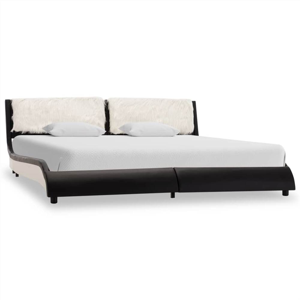 Bed Frame Black and White Faux Leather 150x200 cm