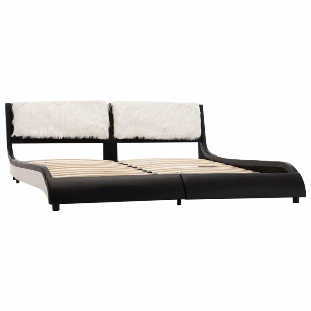 Bed Frame Black and White Faux Leather 150x200 cm