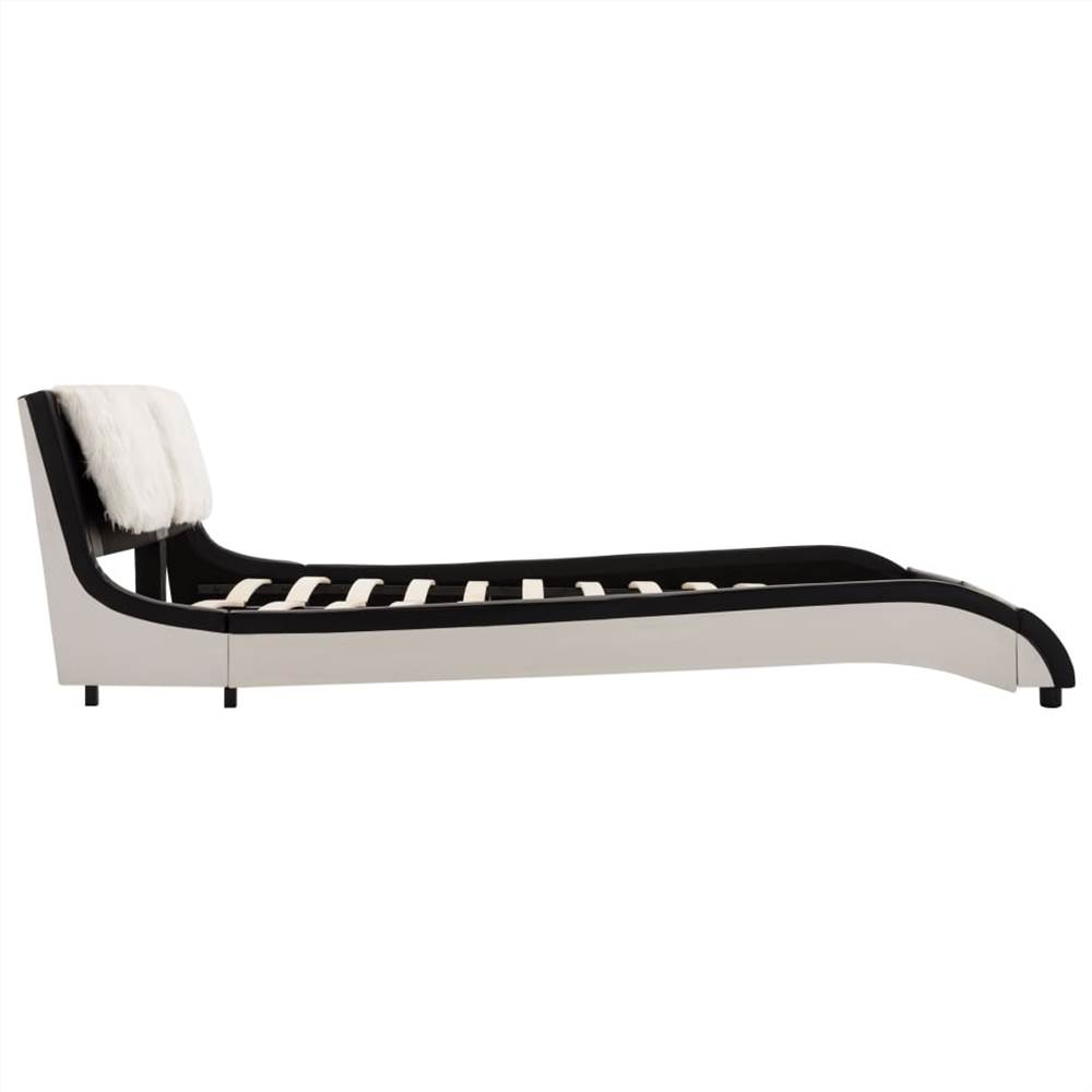 Bed Frame Black and White Faux Leather 150x200 cm