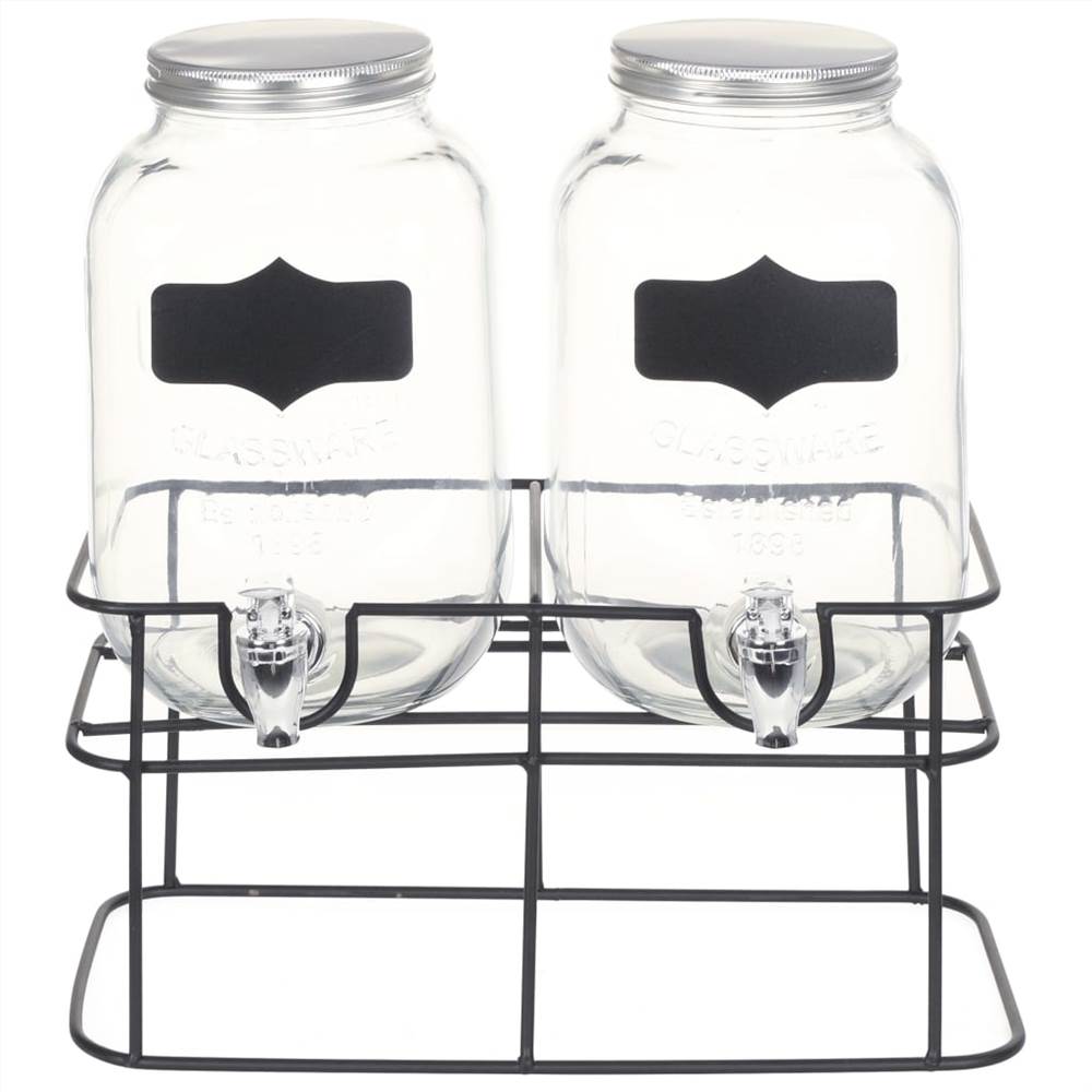 Beverage Dispensers 2 pcs with Stand 2 x 4 L Glass