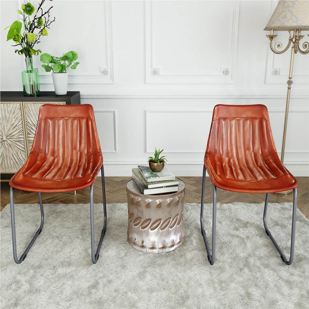 Dining Chairs 2 pcs Brown Real Leather