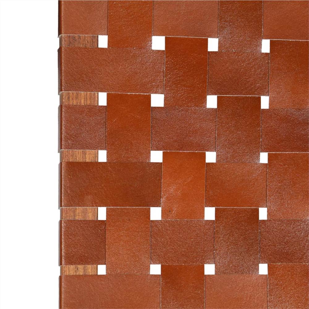 Folding Chair Crossed-Stripe Brown Real Leather