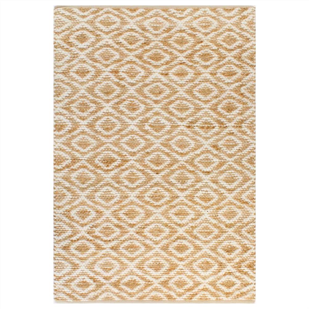 

Hand-Woven Jute Area Rug Fabric 120x180 cm Natural and White