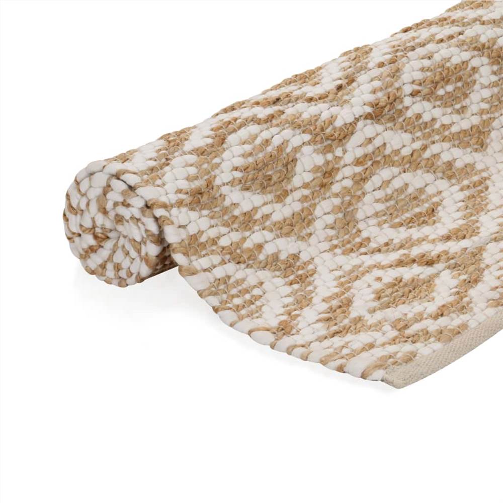 Hand-Woven Jute Area Rug Fabric 120x180 cm Natural and White