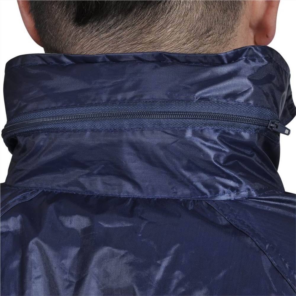 Mens Navy Blue 2-Piece Rain Suit with Hood XXL