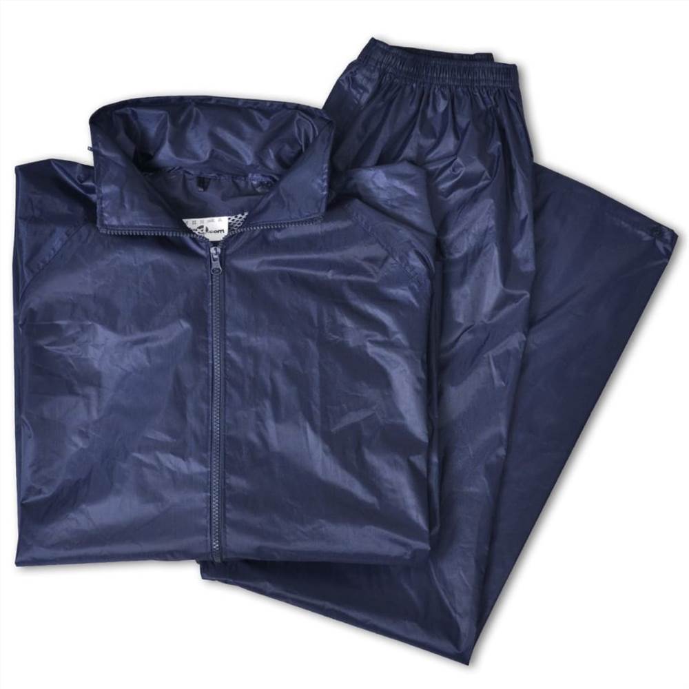 Mens Navy Blue 2-Piece Rain Suit with Hood XXL