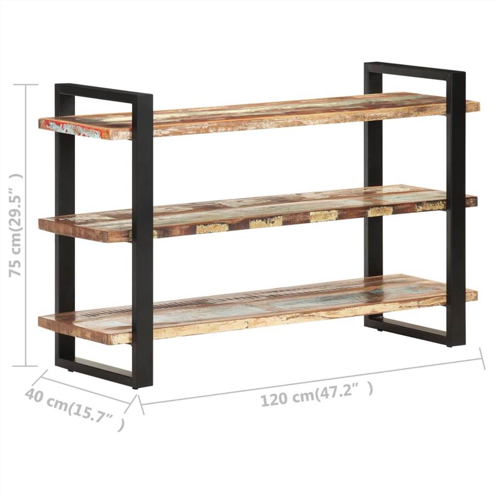Sideboard with 3 Shelves 120x40x75 cm Solid Reclaimed Wood