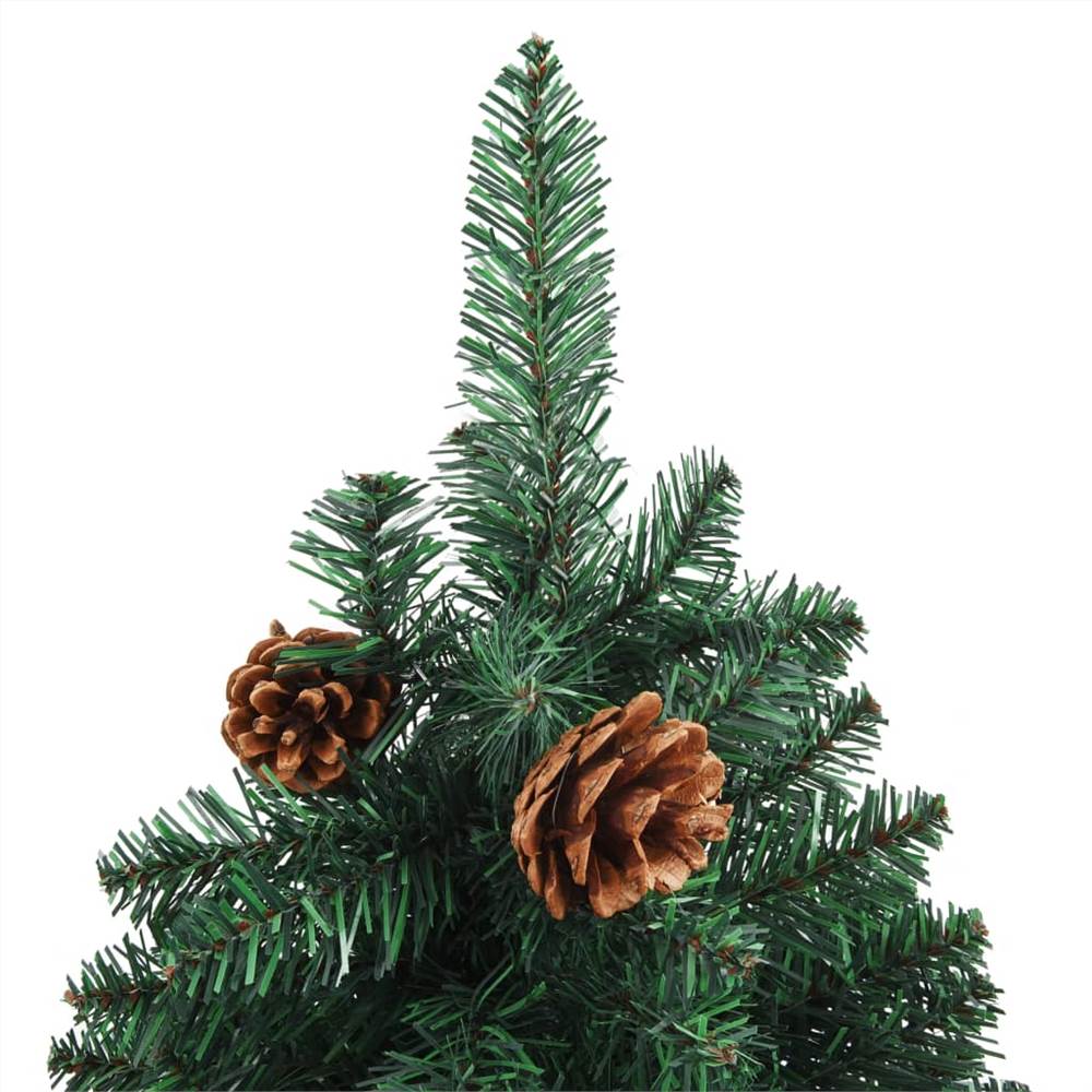 Slim Christmas Tree with Real Wood and Cones Green 210 cm PVC