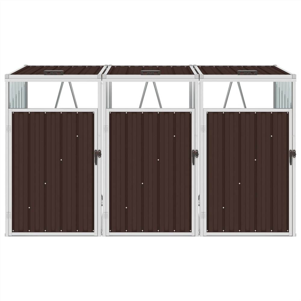 Triple Garbage Bin Shed Brown 213x81x121 cm Steel