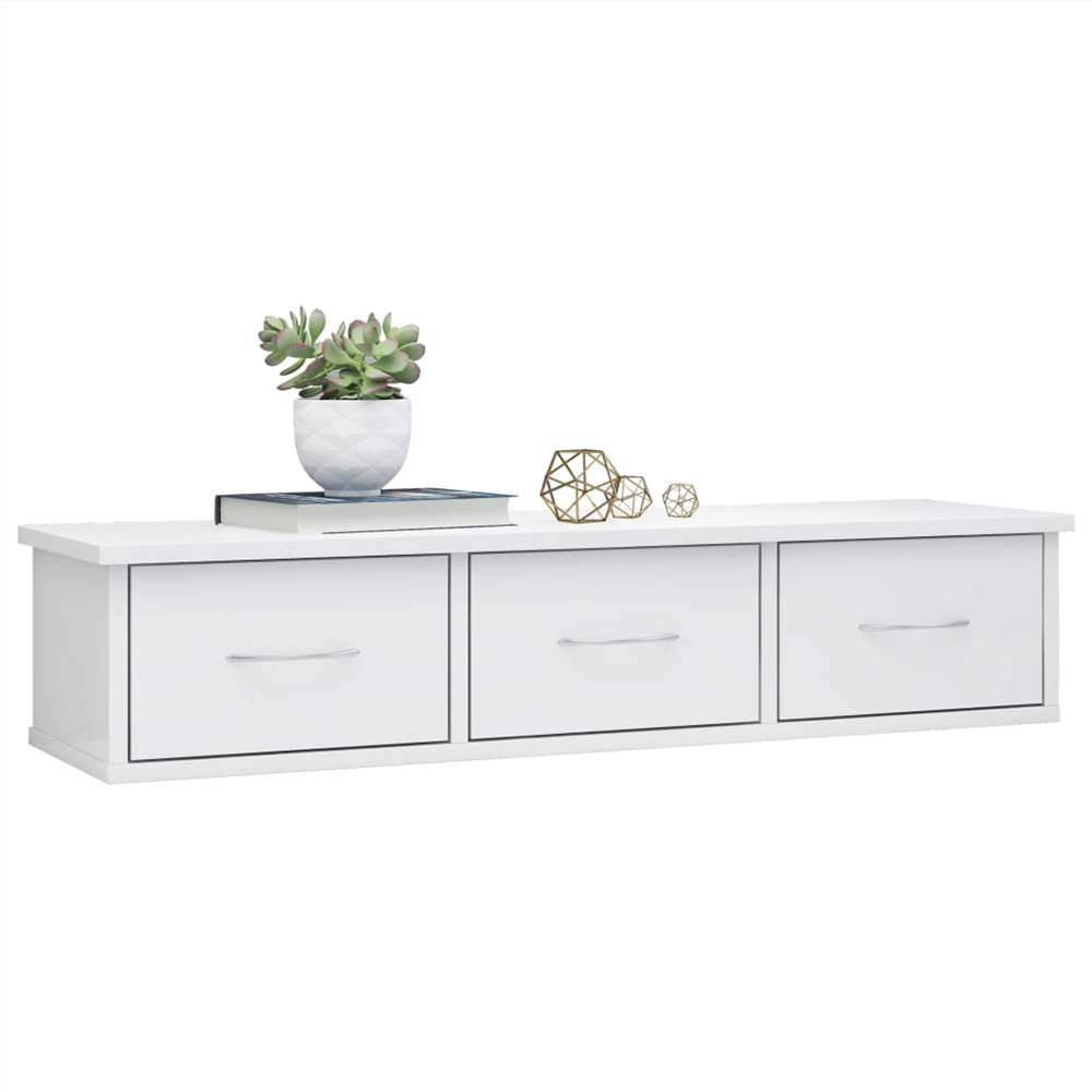 Wall Drawer Shelf High Gloss White 88x26x18.5 cm Chipboard