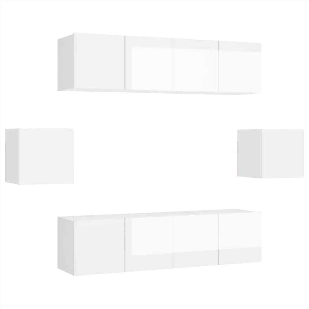 3079312 6 Piece TV Cabinet Set High Gloss White Chipboard (2x804527+804500)