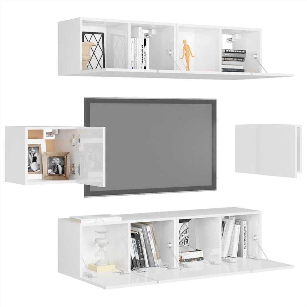 3079312 6 Piece TV Cabinet Set High Gloss White Chipboard (2x804527+804500)
