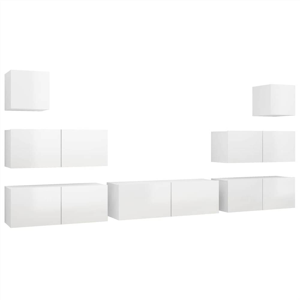 7 Piece TV Cabinet Set High Gloss White Chipboard
