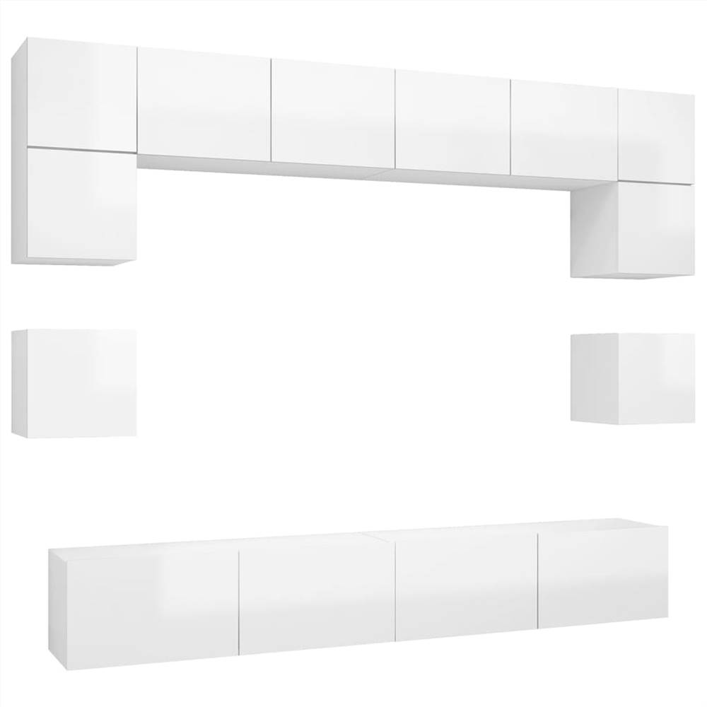 8 Piece TV Cabinet Set High Gloss White Chipboard