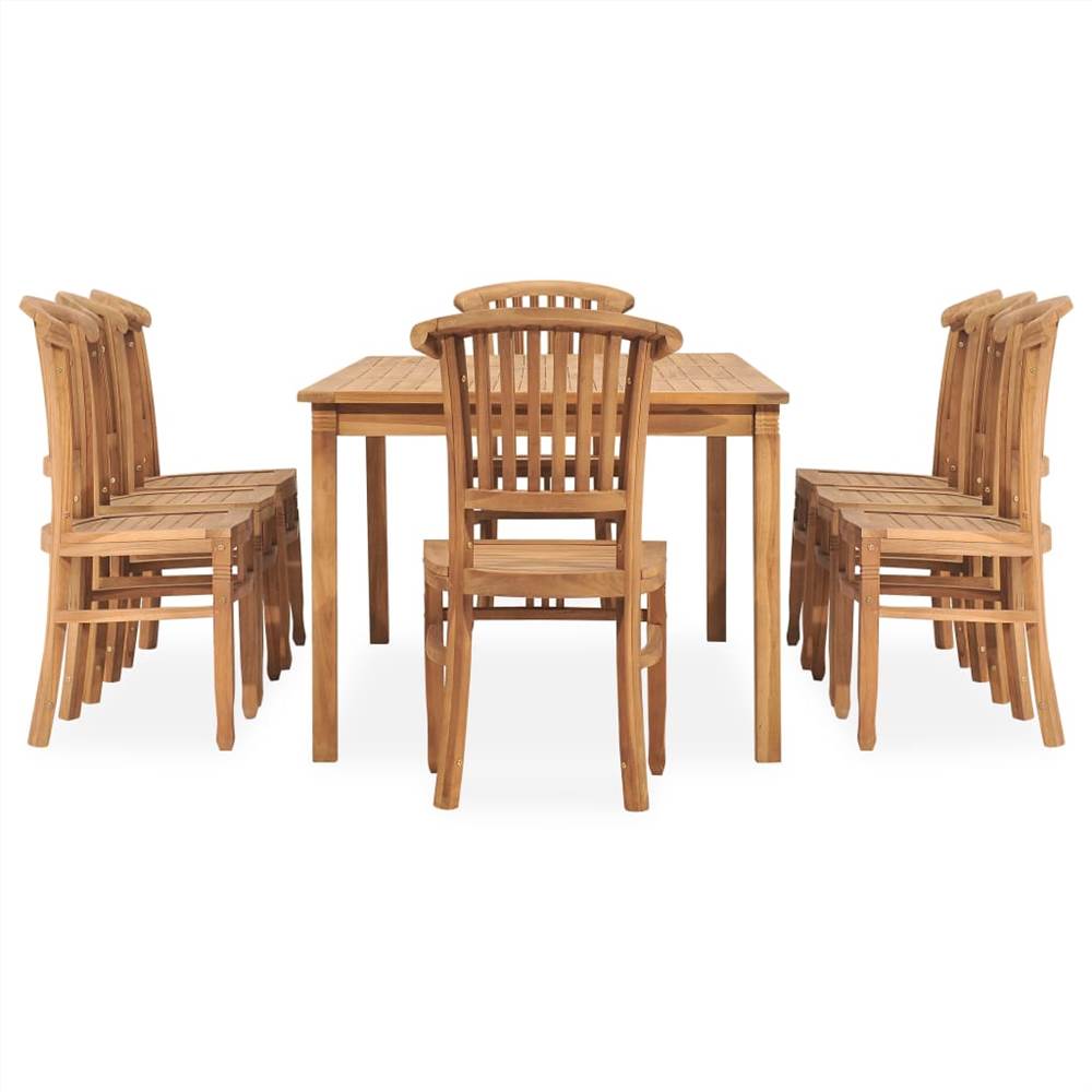 9 Piece Garden Dining Set Solid Teak Wood