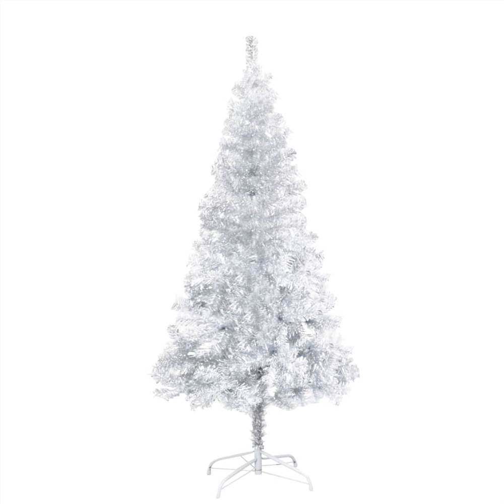 Artificial Christmas Tree with LEDs&Stand Silver 150 cm PET