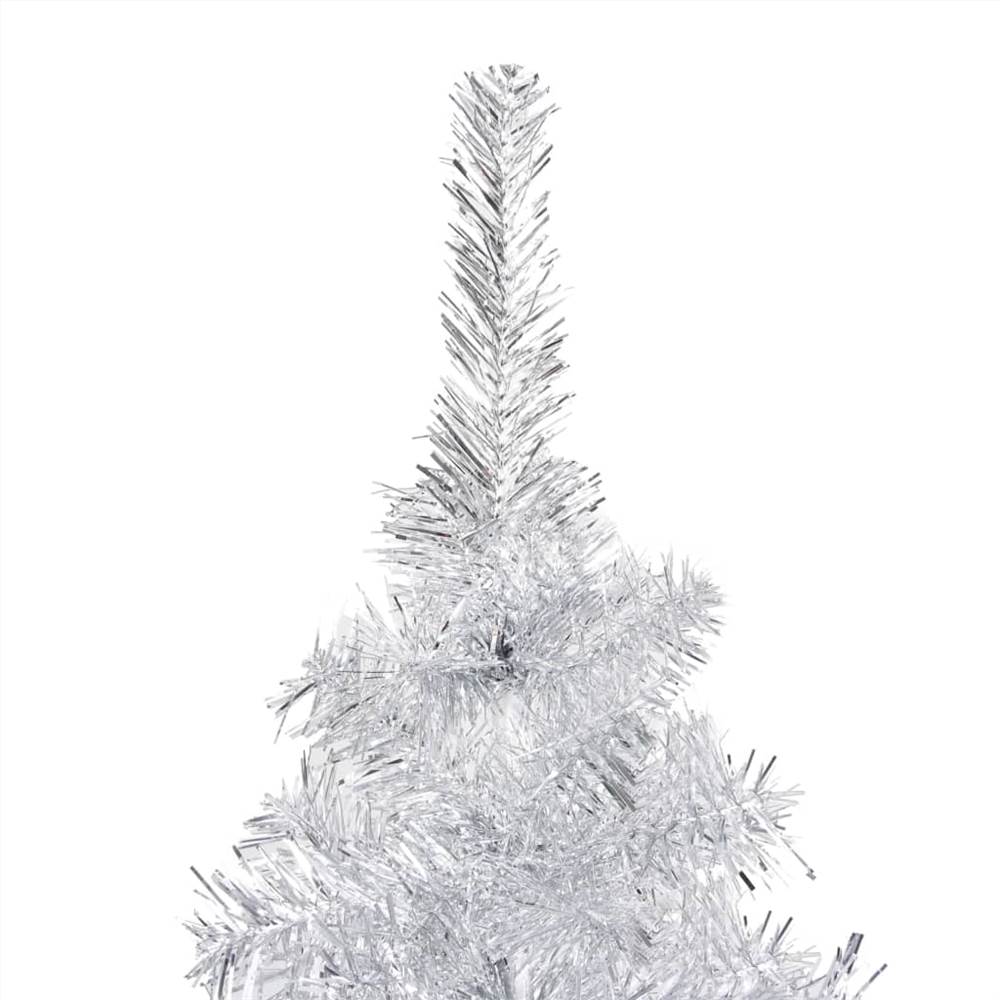 Artificial Christmas Tree with LEDs&Stand Silver 150 cm PET