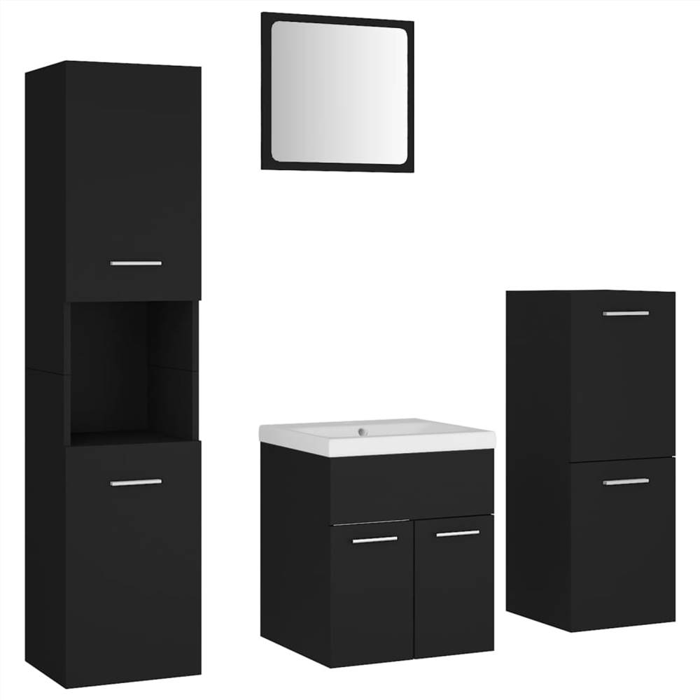 Bathroom Furniture Set Black Chipboard