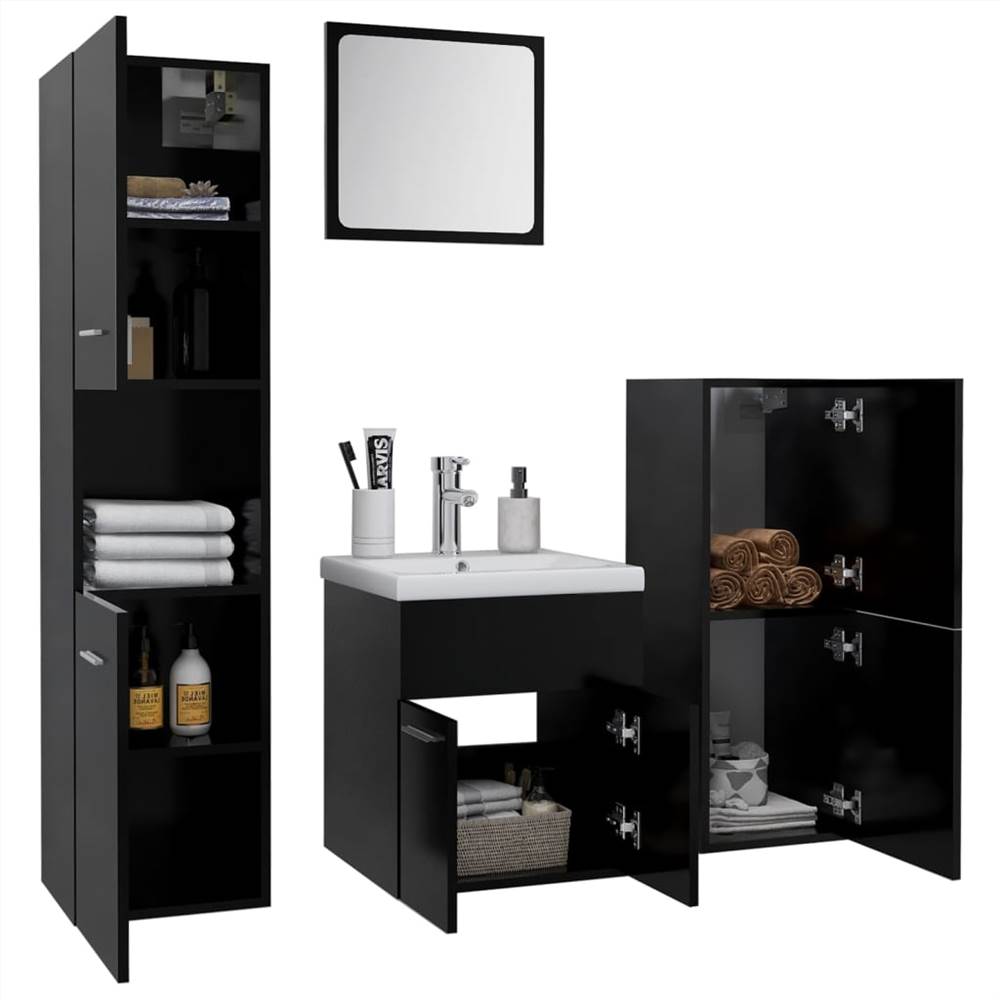 Bathroom Furniture Set Black Chipboard