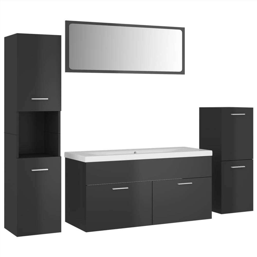 Bathroom Furniture Set High Gloss Grey Chipboard