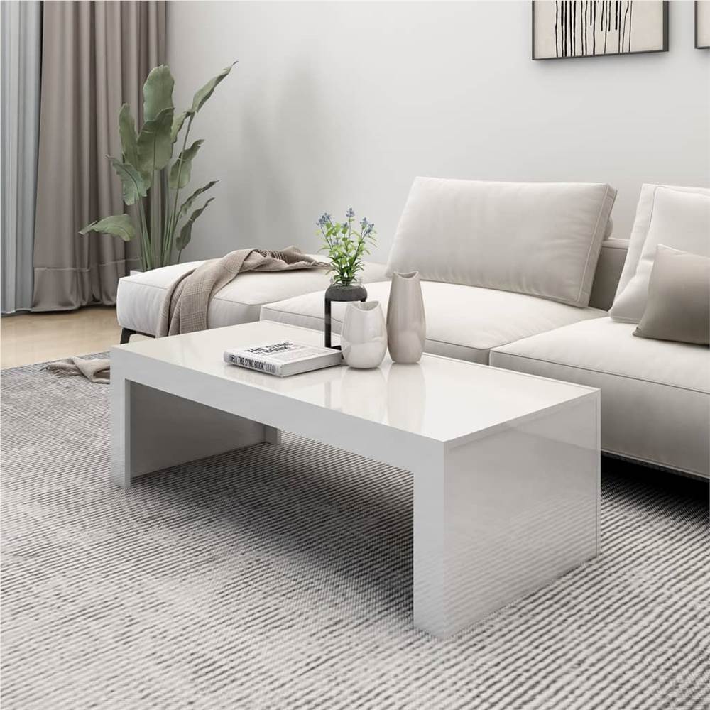 Coffee Table High Gloss White 110x50x35 cm Chipboard