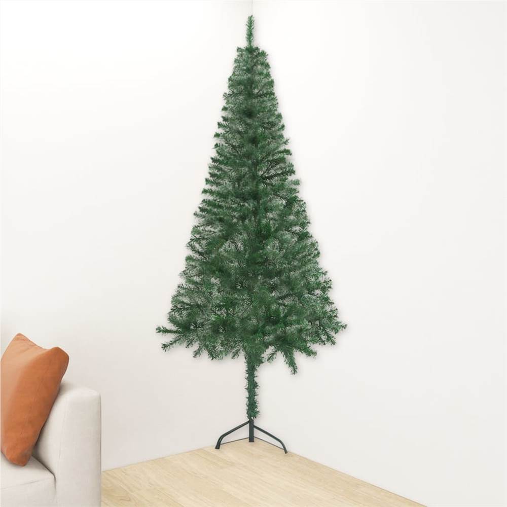 Corner Artificial Christmas Tree with LEDs Green 150 cm PVC