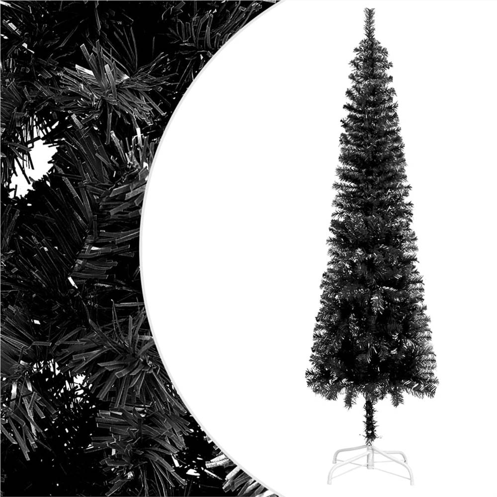Slim Christmas Tree with LEDs Black 180 cm