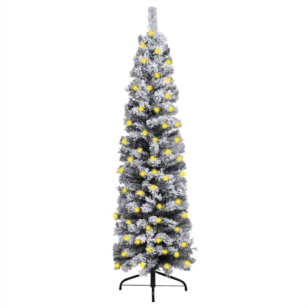

Slim Christmas Tree with LEDs&Flocked Snow Green 180 cm PVC