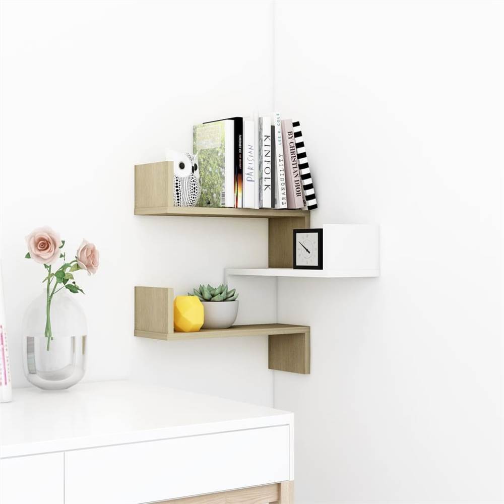 Wall Corner Shelf White and Sonoma Oak 40x40x50 cm Chipboard