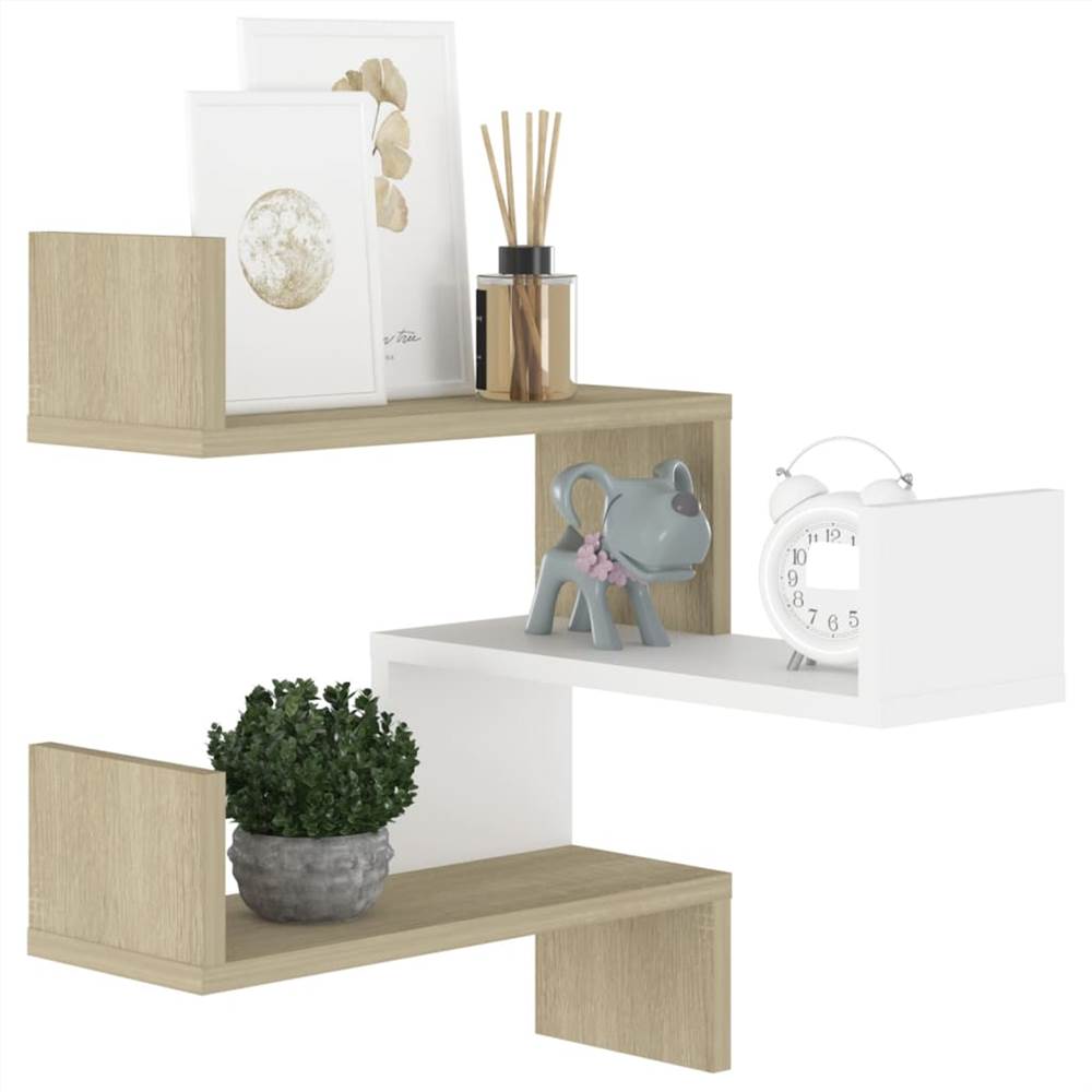 Wall Corner Shelf White and Sonoma Oak 40x40x50 cm Chipboard