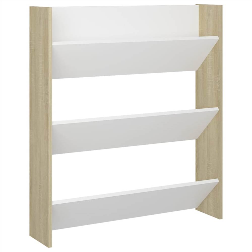 Wall Shoe Cabinet White and Sonoma Oak 80x18x90 cm Chipboard