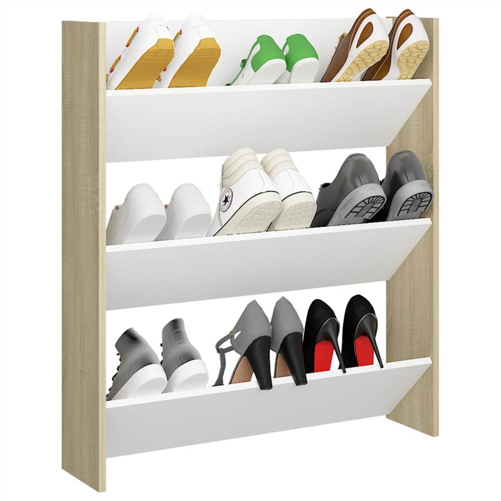 Wall Shoe Cabinet White and Sonoma Oak 80x18x90 cm Chipboard