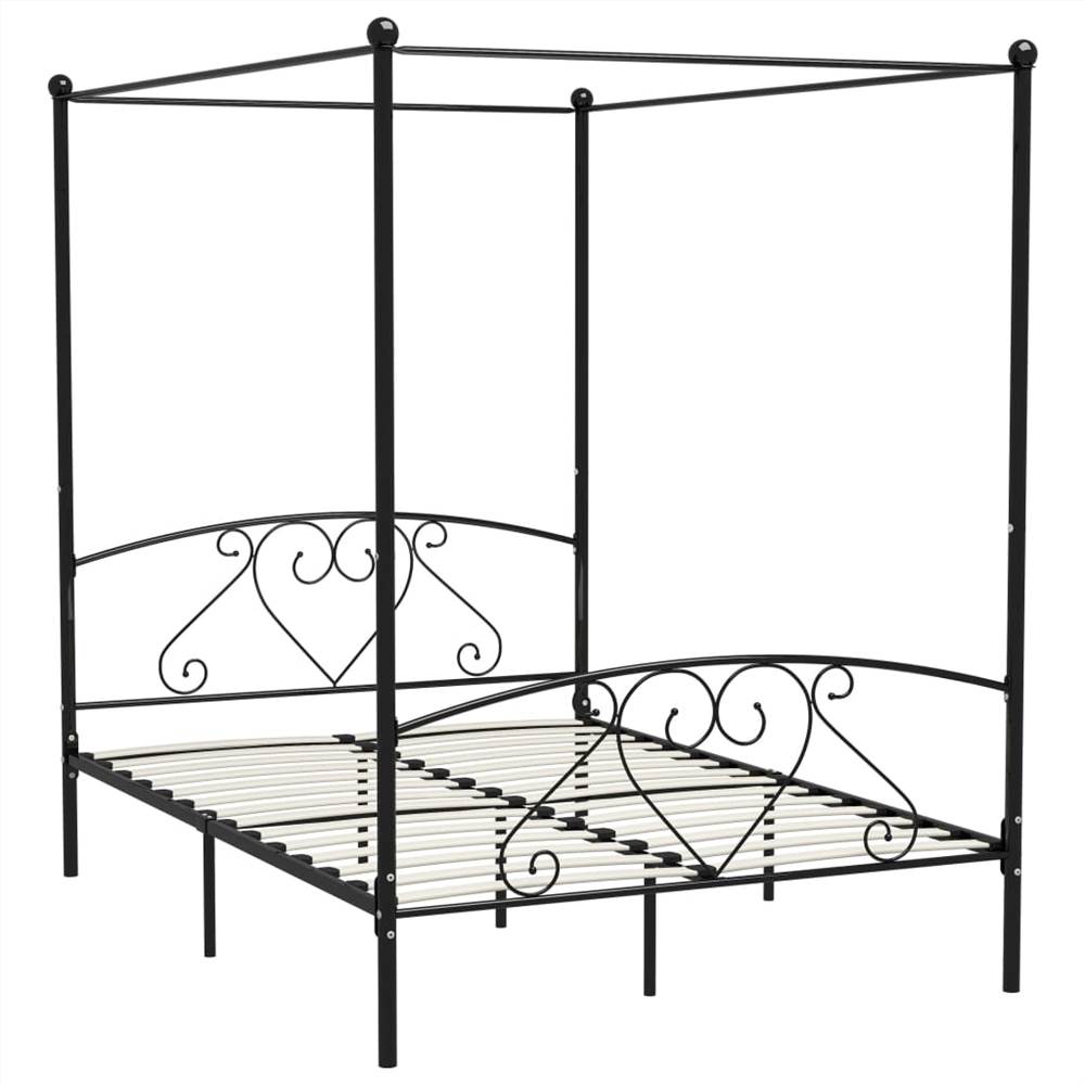 Canopy Bed Frame Black Metal 160x200 cm