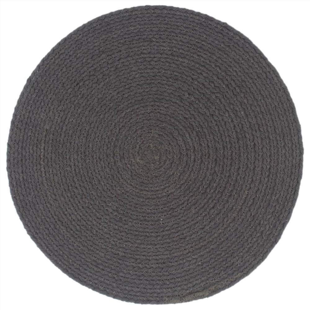 Placemats 4 pcs Plain Dark Grey 38 cm Round Cotton